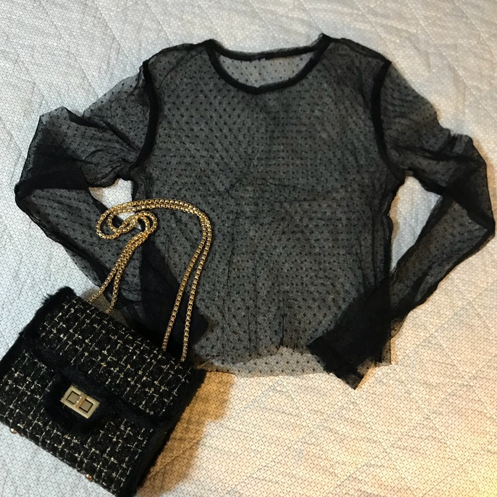 Cute sheer long sleeve crop